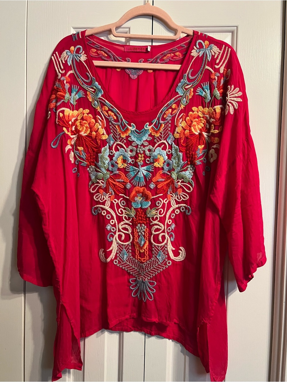 Johnny Was deep pink Embroidered Boho Tunic